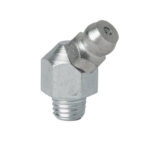 Ingrassatore idraulico Premium da 1/4" x 28 a 45˚ con base esagonale per una lubrificazione efficiente, ideale per macchinari industriali globali.