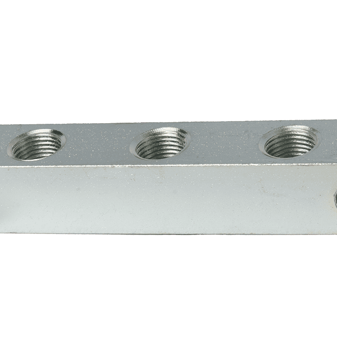 High-Quality 3 Way Anchor Block With Four Top Threaded Holes, Unthreaded Ends; Perfect Manifold For Grease Nipples And Connectors.