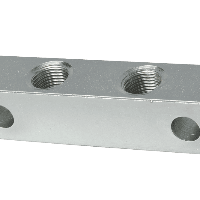 Premium 2-Way Anchor Block With Polished Metal Finish And Four Threaded Holes For Flexible, Secure Anchoring In Industrial Settings.