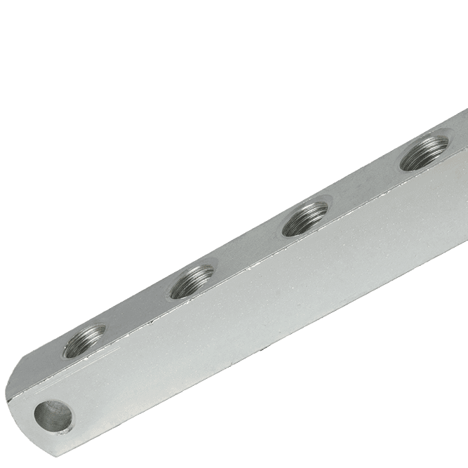 High-Quality 4 Way Anchor Block With Four Precision Threaded Holes, Engineered For Grease Nipples. Isolated On White Background.