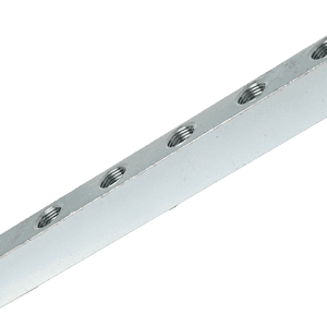 Barra di collegamento Anchor Block a 6 vie di alta qualità, argento, con più fori filettati in fila, ideale per raccordi di lubrificazione industriali.