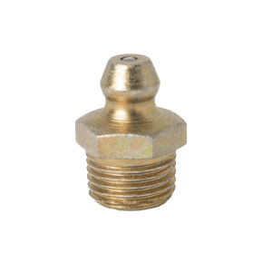 Ingrassatore dritto PTF da 1/8" x 27 di alta qualità AS15003-1P, corpo esagonale in ottone e base filettata, isolato su sfondo bianco.