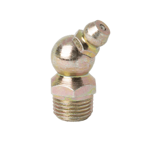 Ingrassatore PTF 45° AS15003-4P da 1/8" x 27 di alta qualità, con base filettata e parte superiore angolata per la lubrificazione industriale.