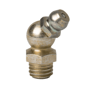 Ingrassatore di alta qualità da 5/16" x 22 BSF a 45° con ugello angolato e base filettata per lubrificazione industriale; tipo Zerk.