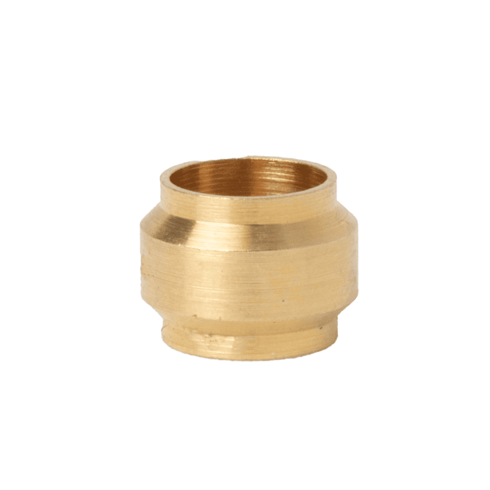 Premium 6Mm Brass Olive Pipe Fitting, Precision-Engineered With A Tapered Central Bulge And Sleek Ends, On White Background.