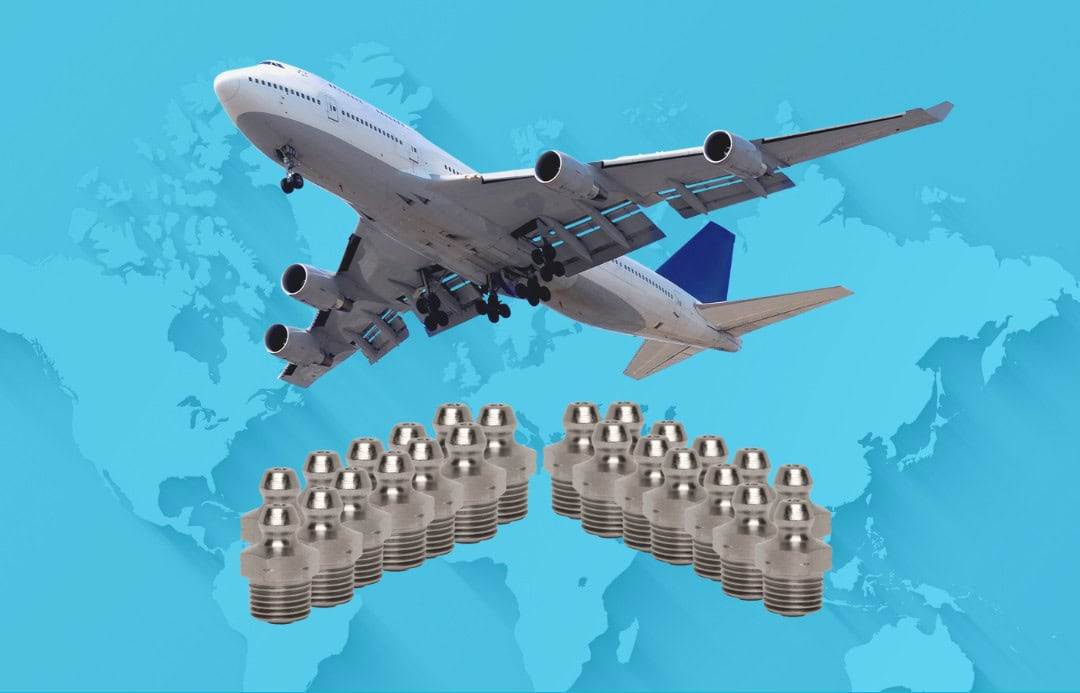 An Illustration Of A Plane Flying Over Several Grease Fittings