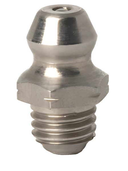 High-Quality Metallic Grease Nipple (Zerk Fitting) With Threaded Base And Rounded Top, Showcased On A Plain White Background.
