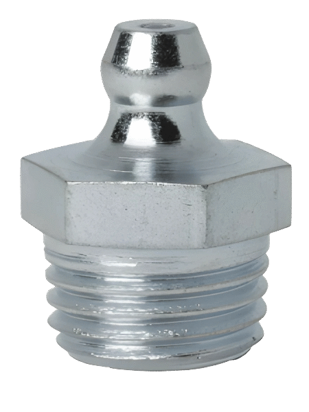 High-Quality Metallic Grease Nipple Close-Up, Showcasing Hex Base And Threaded End For Efficient, Precise Industrial Lubrication Solutions.